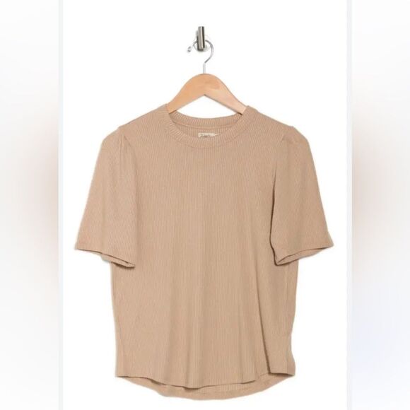 Faherty Brand Womens Size Small Nomad Tan Beige Legend Rib Layne Ribbed Tee - Picture 13 of 14